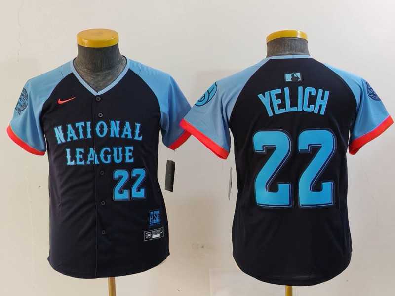 Youth Milwaukee Brewers #22 Christian Yelich Number Navy 2024 All Star Limited Stitched Jerseys->2024 mlb all-star->MLB Jersey